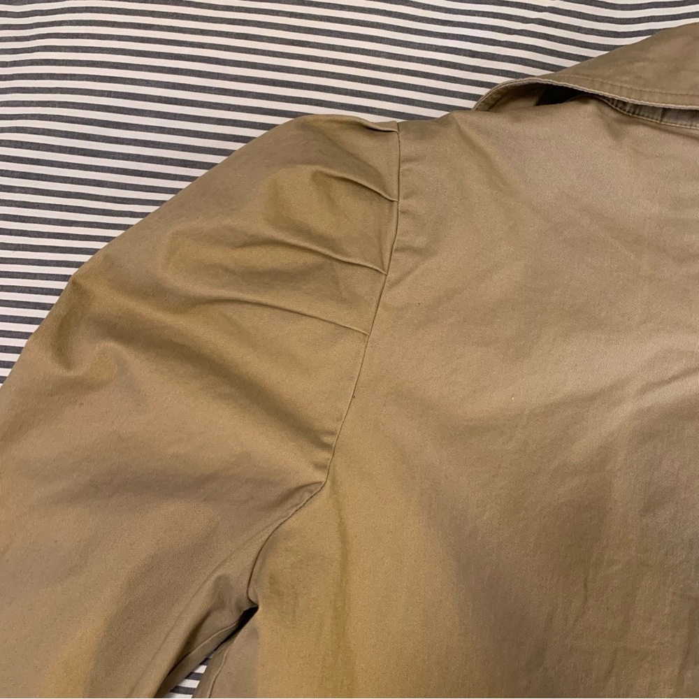 Avec Les Filles Cropped Puff Sleeve Trench Coat Tan Double Breasted XL NWT - Picture 15 of 15